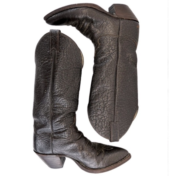 Vintage Justin Men’s Style 1310 Roper Dark Brown Bullhide Cowboy Boots - Picture 2 of 15